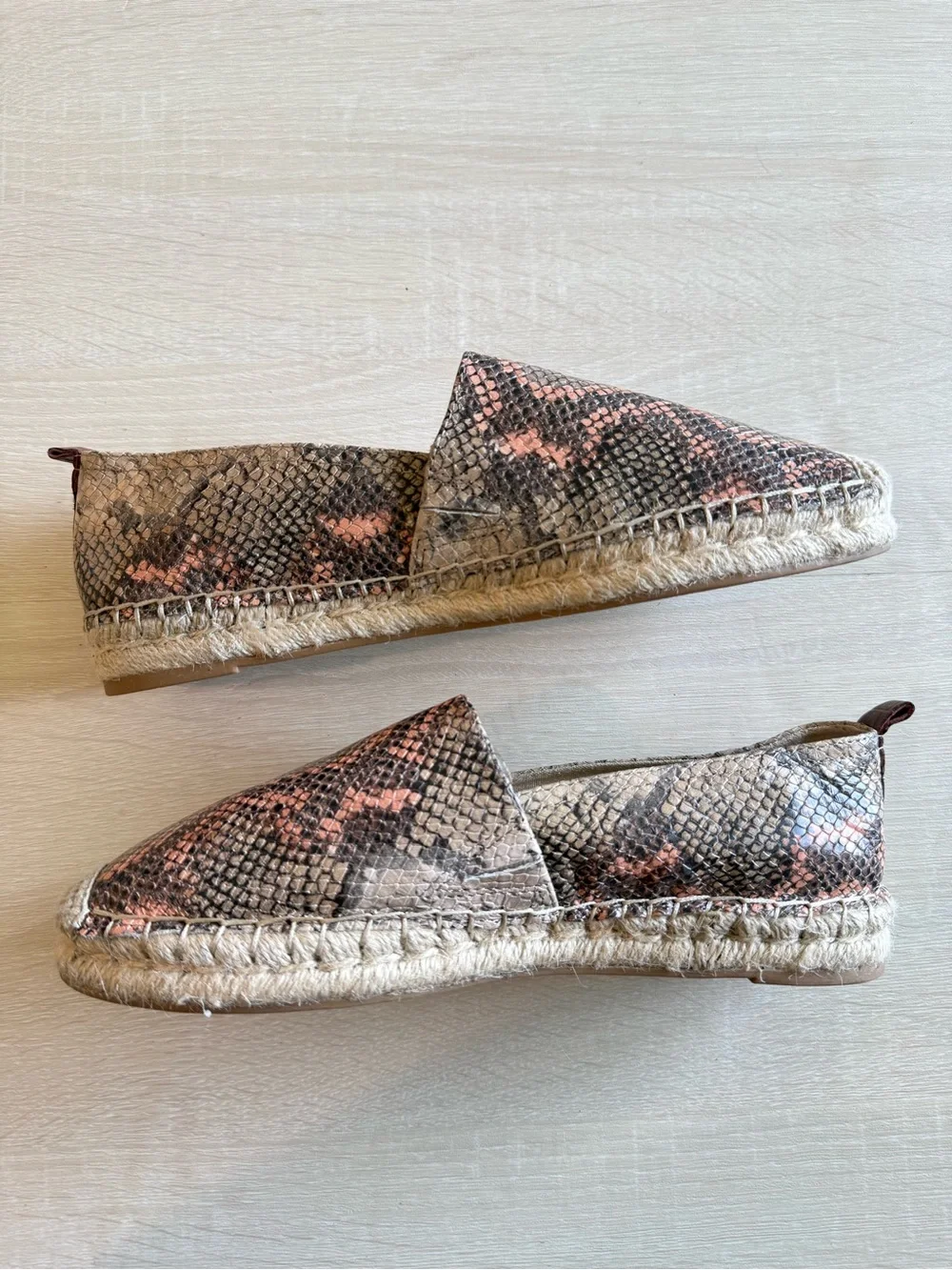 Sam Edelman Snake Print Espadrille Flats Women’s Size 9.5 Slip On Jute Casual